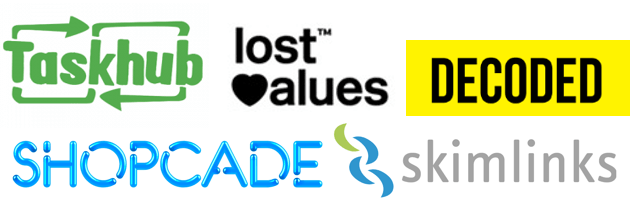 Taskhub, Lost Values, Decoded, Shopcade, Skimlinks